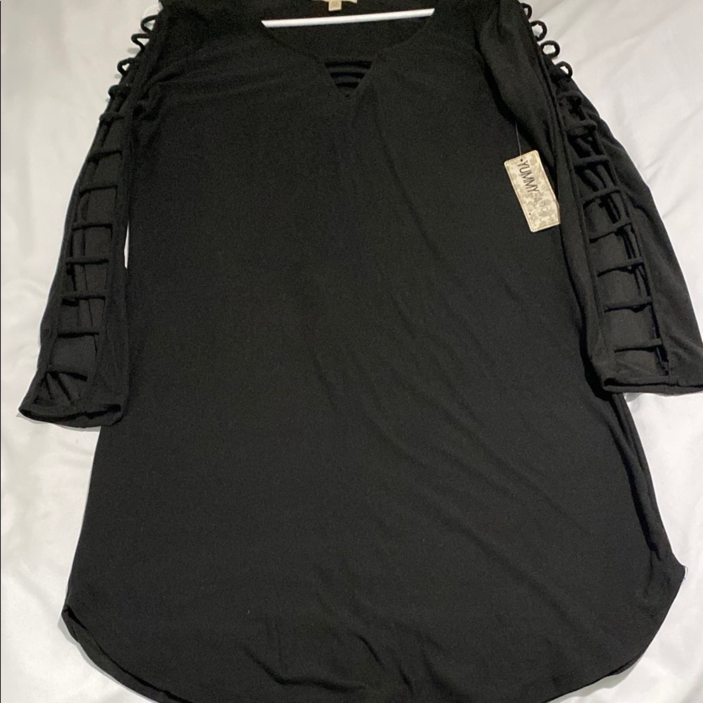 Derek Heart Black Asymmetrical High-Low Dress with V-Neck